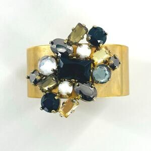 Y2K Bracelet Two Sisters Blue & Gold Stone Jeweled Bracelet, Costume Jewelry